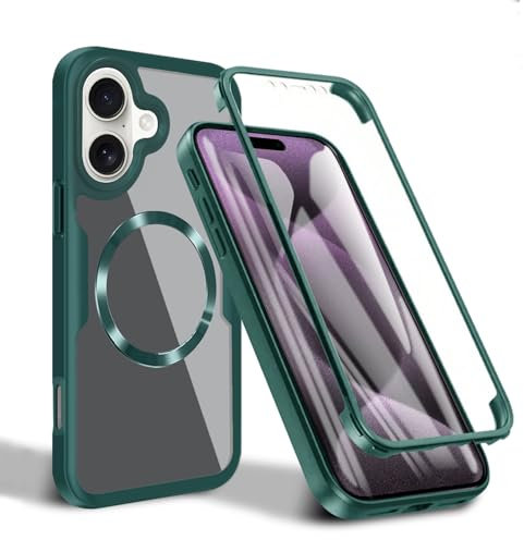XYWCAI für iPhone 16 Hülle mit Displayschutzfolie Komplettschutz HandyHülle 360 Grad Magnetisch Stoßfest Case Cover für iPhone 16 Schutzhüllen 6,1 Zoll, Grün