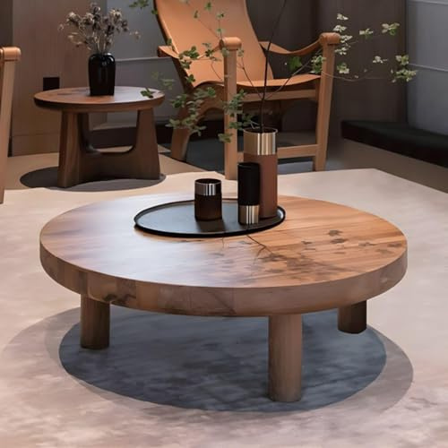 Einzel-couchtisch, Massivholz, Braun, Cocktailtisch, Nordischer Massivholz-couchtisch, Moderner Retro-designer, Kleiner Teetisch Aus Holz, Wohnzimmer, Runder Teetisch, Brau(Size:47Lx47Wx16H)