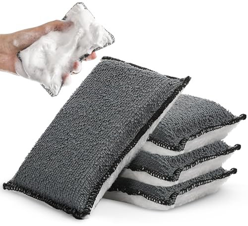 Auto Schwamm, 4 Stück Innenraum Scrub Pads Mikrofaser Schwamm Reinigungspads Autopflege Waschschwamm Waschbar Innenraumreinigungspad für Wachse Polituren Lackreiniger 12,5 * 7,5cm