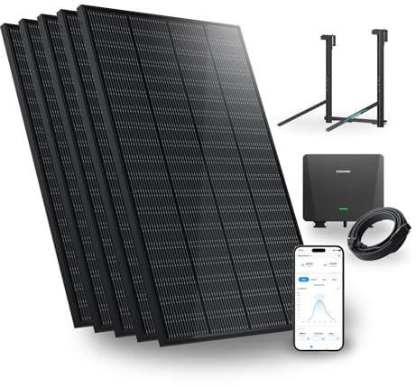 SUNSHARE Ray 1000W Balkonkraftwerk mit Halterung (Balkon mit Brüstung/Glasbrüstung/Metallbrüstung) - Balkonkraftwerk 800W komplett Steckdose - Solaranlage Komplettset - 5m Kabel