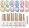 BORN PRETTY Magnetic Gel Nail Polish, 6 Colours Jelly Nude Pink Blue Green Cat Magnetic Gel Polish with Magnet Soak-Off U V/LED Candy Sweet Colors Iridescent Gel Set for Nail Art Salon DIY Home