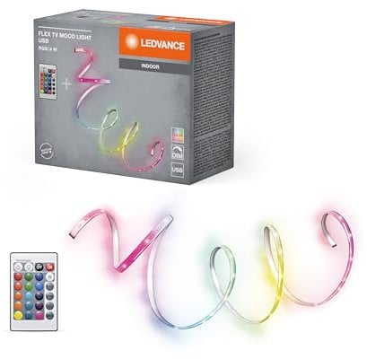 LEDVANCE TV MOOD LED-Streifen mit USB, 4 W, RGB-Farbsteuerung, flexibel und biegsam, für den Innenbereich, selbstklebend, Fernbedienung enthalten, LED nicht austauschbar, einfache Installation