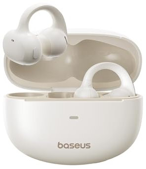 Baseus Bowie MC1 Open Ear Kopfhörer, Ohrclip mit Beeindruckender Klang, Adaptiver Bassverstärkung, Bluetooth 5,4, Geräuschunterdrückung bei Anrufen, IP57, 40H Akk, 5,2g Buds - Starlight weiß