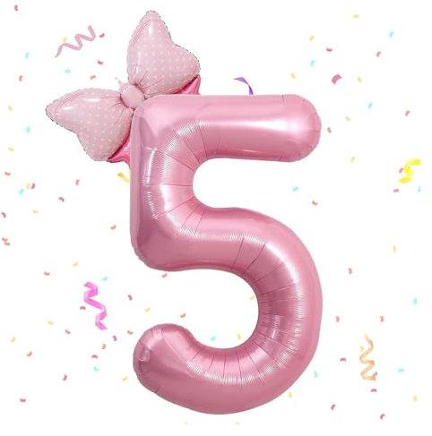 Zahlen Luftballon 5. Geburtstag, 40 Zoll Schleife Folienballon Zahl 5, Zahlenballon 5 Helium Ballon Rosa,Luftballon 5 Geburtstag Deko für 5 Jahre Mädchen Geburtstagsdeko,Babyparty,Jubiläum Party Deko