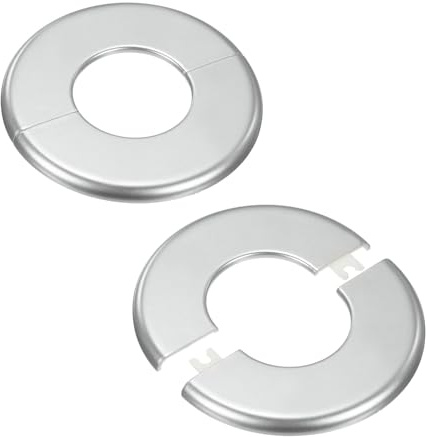 M METERXITY 2er-Pack Wand-Split-Flansch Abdeckplatten Silberton | ABS Runde Selbstklebende, Für 2 Zoll/50mm Außendurchmesser Rohr, Für Wasserrohr/Armatur