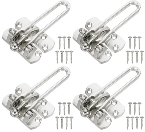 PATIKIL Door Chain Lock, 4 Pcs Door Swing Bar Lock for Home Security Front Doors and Inside Doors with 28 Pcs Screws for Home Bedroom Hotel Apartment, Silver
