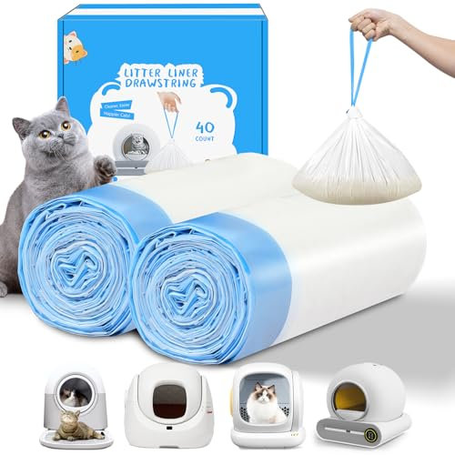 Cat Litter Tray Liners 40PCS Kitcanis, Cat Litter Bags with Drawstring, Scratch Resistant and Leak Proof, Compatible with SUW, Furrytail, Meowant, PetCove, Mintakawa - 17.7 x 19.68