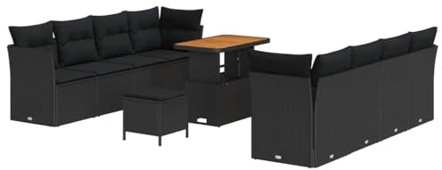 vidaXL Garten-Sofa-Set 11 pcs Schwarz Poly-Rattan, Garten und Terrasse, modernes Gartenmöbel Set, strapazierfähiges Sofa für Sommer Lounge und Essen