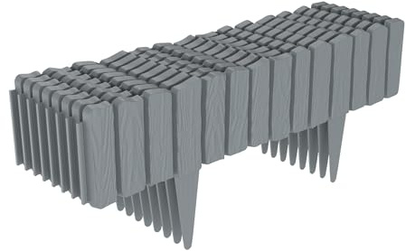 YUENFONG 4,6 m Rasenkante Kunststoff Holzoptik Beeteinfassung, Beetumrandung Rasenkanten Palisadenzaun mit 10 cm Erdspießen, Gartenpalisade Blumenbeet Beetzaun, Grau