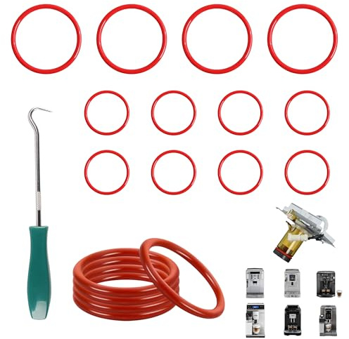 13-Teiliges Dichtungsset Kompatibel mit DeLonghi ECAM ESAM ETM - 8x Dichtungen für Brüheinheit & 4x Kolbendichtungen - Inkl. Mini-Haken O-Ring Entferner Werkzeug - Wasserdichtes Ersatzteile Set