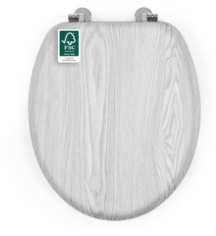 Beldray Grey Oak Effect Toilet Seat, Standard Fit 37 X 43 Cm | Zinc Hinges, Smooth Easy-Clean Finish, Quick Fit And Removal, Lid Size 34 X 41.5 Cm, For Most Standard Toilets