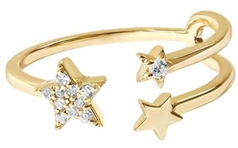 Lirzxin 14K 585 Gold Ring Damen, Verlobungsringe Frauen Stern Verstellbar Offen Design mit Rund Moissanit Freundschaftsringe Partnerringe Gelbgold Größe 57 (18.1)