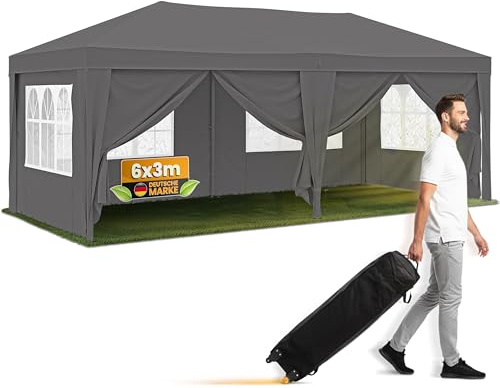 NATURIZ® Pavillon 3x6 Wasserdicht Stabil Hochwertig mit UV 50+ Schutz - Faltpavillon mit Seitenwänden - Pop Up Zelt für Garten, Camping, Märkte - Gartenpavillon (Grau, 3x6m)