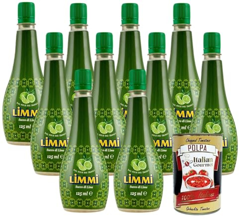 Italian Gourmet Limettensaft, aus Konzentrat, ungezuckert, mit ätherischem Limettenöl, Limmi, 10x125ml+ Italian Gourmet Polpa 400g