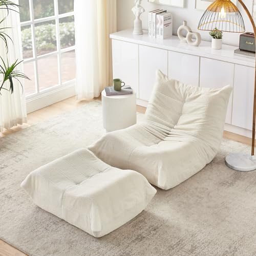 togo sofa,sessel mit schlaffunktion,Schlafsofas Relaxsessel mit Rückenlehne und Fußstütze, Lazy Sofa, Indoor-Sitzkissen, Faltbarer Meditationsstuhl, geeignet für Schlafzimmer, Wohnzimmer (Beige)