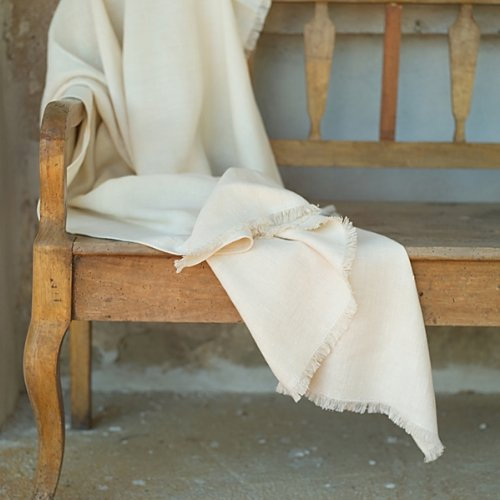 LinenMe Cremefarbener Leinen-Plaid mit Fransen Lara