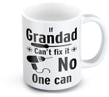 GrassVillage Funny Grandad Mug – If Grandad Can’t Fix It, No One Can – Gift from Grandchildren for Birthday, Christmas, Father’s Day, Secret Santa – Cute Novelty Present – 11oz Ceramic Coffee Cup