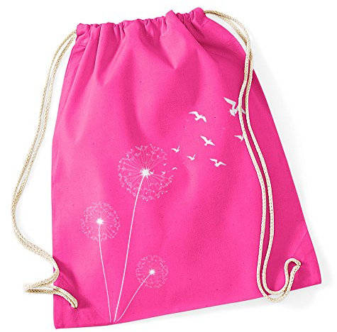Autiga Turnbeutel Pusteblume Vögel Birds Hipster Beutel Tasche Jutebeutel Dandelion Gymsac Stringbag Drawstring pink