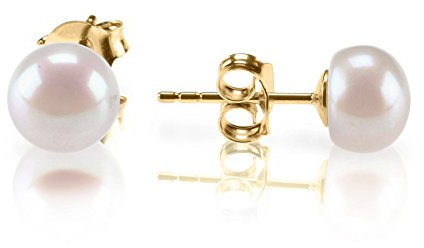 PAVOI 14K Yellow Gold Plated 925 Sterling Silver AAA Quality Freshwater Cultured Stud Pearl Earrings - 5.5mm
