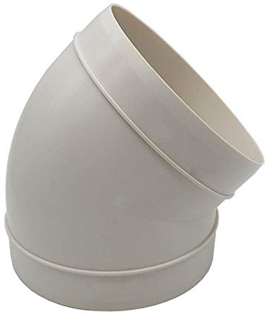 Kair 150mm 45 Degree Round Plastic Duct Elbow | For dryer vents and cooker hoods and extractor fans, Suitable for bathroom and kitchen extraction
