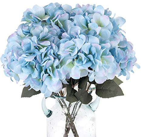 Blooming Paradise Künstliche Hortensien aus Seide, 5 Blumen, Blumenarrangements, Hochzeitssträuße, Dekorationen, Kunststoff, Tischdekoration, Zuhause, Küche, Garten, Party, Bar, DIY (hellblau)