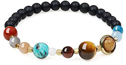 COAI Geschenkideen Solar System Armband Galaxie Armband aus Matt Onyx und Edelsteine in Größe S