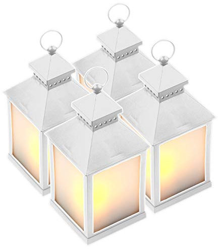 Lunartec Gartendeko-Laterne: 4er Pack LED-Laterne mit realistischem Flammenspiel und Timer, weiß (Tischlaternen, LED-Flammen-Lampe, Gartenleuchte Standleuchte)