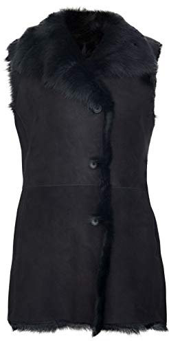 Infinity Leather Frauen Chic Schwarz Wildleder Toscana Shearling Leder Schaffell Gilet Geknöpft L