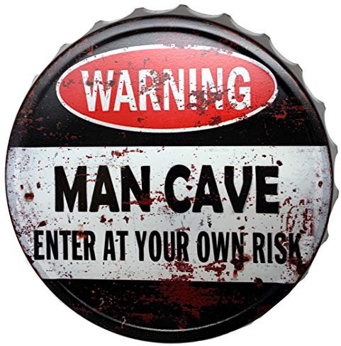 Blechschild Kronkorken Warning Man Cave 33 cm Durchmesser cm Deko Schild mit Aufdruck Aufschrift