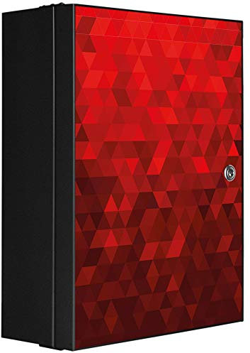 banjado® XXL Medizinschrank abschliessbar mit Motiv Dreiecke Rot 35x46x15cm - großer Arzneischrank/Medikamentenschrank aus Metall zur Medikamenten Aufbewahrung - Apothekerschrank mit 3 Schlüsseln