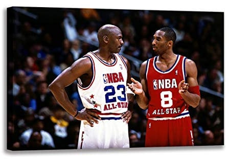Michael Jordan und Kobe Bryant Poster Kunstdruck All Star Game Wandbilder Leinwand Gemälde Wohnzimmer Fan Geschenk (60 x 90 cm (gerahmt)