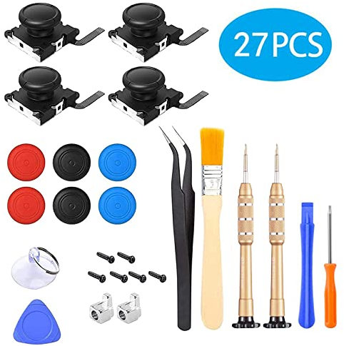 Homealexa 4 Pack 3D Analog Joystick Reparatur set für Nintendo Switch Joy-Con Controller, Analoger Thumbstick Reparatur Werkzeuge Kit, 27 Stücke
