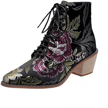 Yowablo Schnürstiefel Damen Stiefel Frauen Mode Reine Farbe Spitzzehen Reißverschluss Stiefel Dünne Absätze Vintage