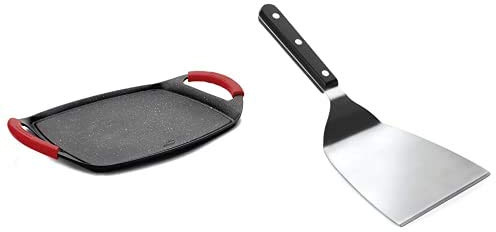 Lacor 25536 Plancha de Asar, Grill Eco Piedra, Compatibilidad: todo tipo de cocinas + 60434 Espátula Grill Acodada Inox. 12 x 27 cm