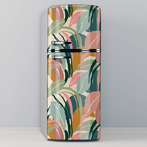 Vinile adesivo decorativo per frigo, senza bolle, design piante di colori pastello (70 x 200 cm)