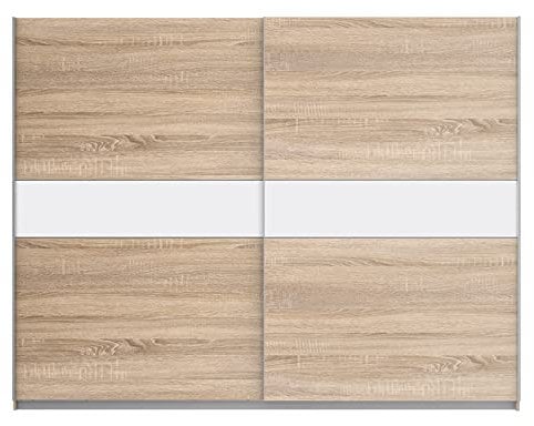 FORTE WINNER PLUS Schrank 270, Kleiderschrank, Schwebetürenschrank groß Skandinavisch Schlafzimmer 2-türig, Holzdekor: Sonoma Eiche / Weiß, 270 cm breit x 210 cm hoch x 61 cm tief