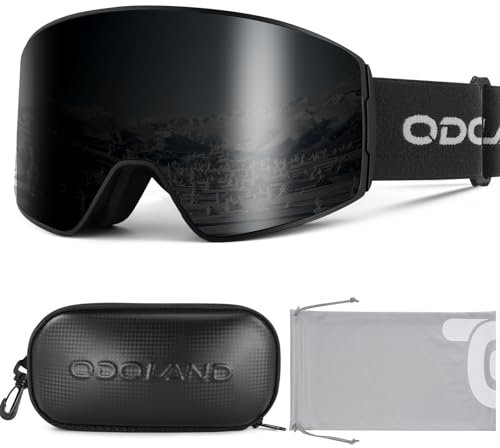 Odoland Kit de Gafas Esquí con Caja, Gafas Snowboard Cilíndricas con Vista Amplia, Antivaho y Protección UV, Mascara Esquí para Hombres Mujeres y Adolescentes, BB
