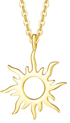 Carleen Solide 14 Karat 585 Gelb Gold Sonne Anhänger Kette klein Basic Minimalist Halskette Echt Schmuck für Damen Mädchen mit Geschenk Box - Verstellbar Kettenlänge: 40 + 5 cm