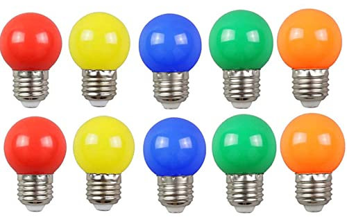 Aiwerttes 10er Pack Farbige Glühbirnen 2W E27 G45 Glühbirnen,LED Farbige Golfballbirnenlampe,Mischfarben Rot Gelb Grün Blau Orange
