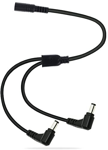 GINTOOYUN Cavo splitter CC, 1 femmina a 2 maschi ad angolo retto, 12 V CC, 5,5 mm x 2,1 mm, splitter a Y, adattatore femmina a maschio a 90 gradi, 0,7 m (da 1 a 2 vie ad angolo retto)