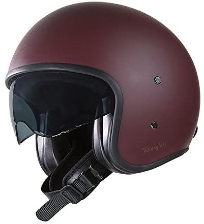 GARIBALDI Jethelm G03X Burgunderrot matt - Vintage-Helm mit Sonnenvisier ECE zugelassen (L)