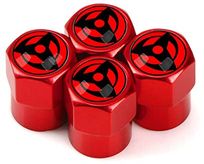 JWQI Anime Reifen Ventilkappen mit Dichtung, 4 Stück Universelle Ventildeckel, Hexagon Design Autoventil Metall Aluminium Ventildeckel Kappen für Auto Motorrad Fahrrad Roller LKW pkw SUV, Rot