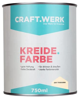 CRAFT.WERK Kreidefarbe für Möbel (750ml, dry toskana) ultramatte Chalk Paint Farbe für Holz - Möbelfarbe einfach zu verarbeiten - Möbellack auf Wasserbasis - Made in Germany