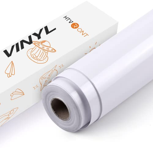 HTVRONT Vinylfolie Plotter Selbstklebend Rolle, 30.5cm x 762cm Glänzend Weiß Vinylfolie Plotter für Bastelprojekte, Schilder, Scrapbooking