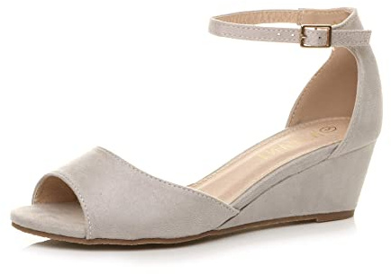 AJVANI Womens ladies low mid wedge heel peep toe ankle strap smart casual evening sandals size