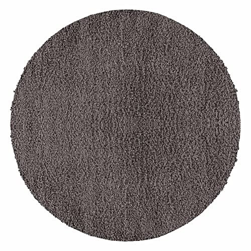 Carpetsale24 Teppich Wohnzimmer Shaggy Flokati Einfarbig Design 120 cm Rund Taupe - Hochflor Teppich Schlafzimmer Pflegeleicht und Super Weich - Flauschiger Teppich Langflor 50 mm Florhöhe Runder