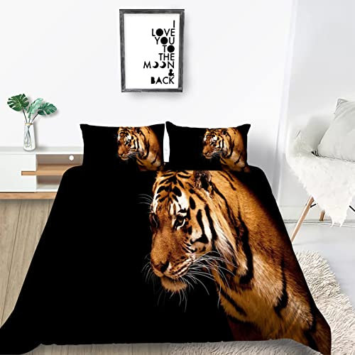 Bettwäsche Set Bali-Tiger Muster Kinder Bettbezug mit 2 Kissenbezug 3 teilig 155x200 cm + 80x80cm Weiche Atmungsaktive Polyster Kids Betten Set mit Reißverschluss