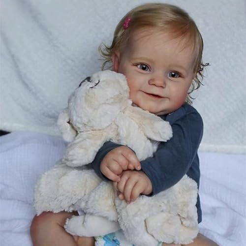 Zero pam 24 Zoll Lächelndes Reborn Puppe Mädchen Realistisch Silikon Baby Puppe Llebensechtes Mädchen Mit Blondem Haar Babypuppen Spielzeug Sichtbare Venen Auf Der Haut