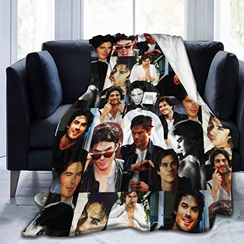 LOUJIN Damon Salvatore Ian Somerhalder weiche Mikro-Flanell-Decke, bequem, warm, Einzeldecke, Anti-Pilling-Decke für Bett, Sofa, 125 x 100 cm