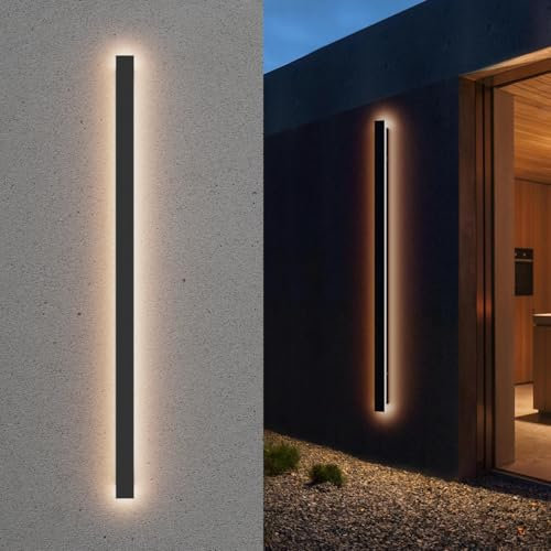 Klighten Lange Wandleuchte Aussen LED, Wandlampe Schwarz Außen/Innen IP65, 35W/120cm Außenwandleuchten, Aussenleuchte Eisen Acryl, Aussenlampe für Gärten Terrassen Schlafzimmer, Warmes Licht 3000K